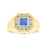 Men Ring Blue Color CZ Sep Yellow Gold 14k [R520-139]