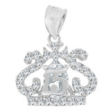 15 Anos Quinceanera Crown Tiara Pendant CZ 16mm White Gold 14k [P003-084]