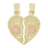 Sharing Heart Rose Te Amo Pendant Love Charm 16mm Tricolor Gold 14k [P004-025]