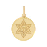 Small Star of David Chai Medal Pendant Round 15mm Yellow Gold 14k [P006-021]
