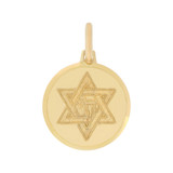 Star of David Chai Medal Pendant Round 18mm Yellow Gold 14k [P006-022]