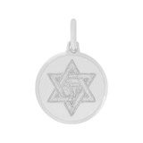 Star of David Chai Medal Pendant Round Medal 18mm White Gold 14k [P006-072]