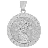 Saint Christopher Medal Pendant Round 24mm White Gold 14k [P006-076]