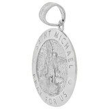 Saint Michael Medal Pendant Oval 16mm Wide White Gold 14k [P006-084]