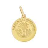 First Holy Communion Round Pendant Medal 15mm Wide Yellow Gold 14k [P008-001]