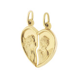 Sharing Heart Two Angel Pendant 22mm Wide  Yellow Gold 14k [P008-007]