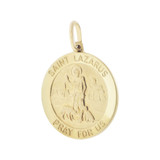 Saint Lazarus Medal Pendant Round 22mm Wide Yellow Gold 14k [P008-019]