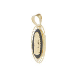 Black Enamel Resin Virgin Mary Oval Pendant Medal 13mm Yellow Gold 14k [P008-025]