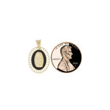 Black Enamel Resin Virgin Mary Oval Pendant Medal 13mm Yellow Gold 14k [P008-025]