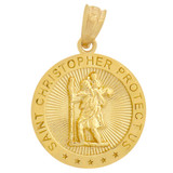 Saint Christopher Medal Pendant Round 15mm Yellow Gold 14k [P008-026]