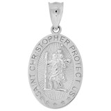 Saint Christopher Medal Pendant Oval Shape 13mm White Gold 14k [P008-079]