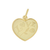 Love and Rose Laser Engraved Heart Pendant 18mm Yellow Gold 14k [P009-017]