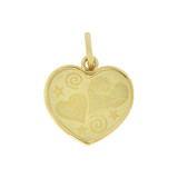 Hearts Stars Laser Engraved Heart Pendant 18mm Yellow Gold 14k [P009-018]