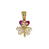 Hearts Clover Red Color CZ Pendant Yellow Gold 14k [P009-042]