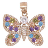 Butterfly Pendant Color CZ Yellow Gold 14k [P009-052]