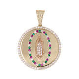 Round Virgin Guadalupe Color CZ Pendant Yellow Gold 14k [P012-103]