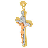 Fancy Crucifix Cross Pendant CZ 39mm Tricolor Gold 14k [P014-025]