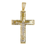 Fancy Crucifix Cross Pendant CZ 35mm Yellow and White Gold 14k [P014-036]