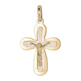 Cross Crucifix Pendant 19mm Yellow and White Gold 14k [P015-001]