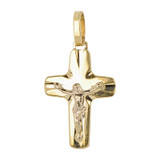 Cross Crucifix Pendant 17mm Yellow and White Gold 14k [P015-007]