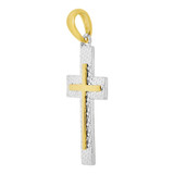 Small Modern Cross Pendant Yellow and White Gold 14k [P016-029]