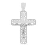 Fancy Filigree Cross Crucifix Pendant 25mm White Gold 14k [P017-073]