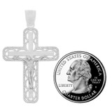 Fancy Filigree Cross Crucifix Pendant 25mm White Gold 14k [P017-073]