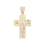 Filigree Cross Crucifix Pendant 18mm Yellow and White Gold 14k [P018-004]