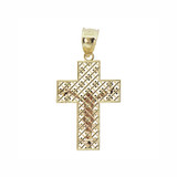 Filigree Cross Crucifix Pendant 18mm Yellow and White Gold 14k [P018-004]
