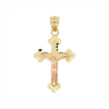 Small Cross Crucifix Pendant 17mm Yellow and Rose Gold 14k [P018-009]