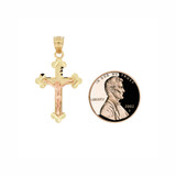 Small Cross Crucifix Pendant 17mm Yellow and Rose Gold 14k [P018-009]