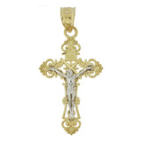 Small Cross Crucifix Pendant 16mm Yellow and White Gold 14k [P019-001]