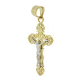 Small Cross Crucifix Pendant 16mm Yellow and White Gold 14k [P019-001]