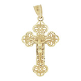 Filigree Cross Crucifix Pendant 21mm Yellow Gold 14k [P019-010]