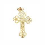 Filigree Cross Crucifix Pendant 27mm Yellow Gold 14k [P019-011]