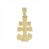 Mini Caravaca Cross Crucifix Angel Pendant 10mm Yellow Gold 14k [P019-016]