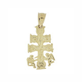 Caravaca Cross Crucifix Angel Pendant 13mm Yellow Gold 14k [P019-017]