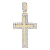 Modern Cross Pendant CZ 15mm Yellow Gold 14k [P019-042]