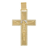 Crucifix Cross Polished Pendant CZ 48mm Yellow Gold 14k [P019-105]