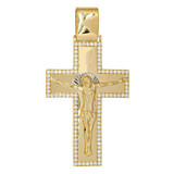 Crucifix Cross Polished Pendant CZ 51mm Yellow Gold 14k [P019-106]