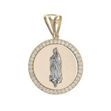 Virgin Guadalupe Round Medal Pendant CZ 19mm Yellow and White Gold 14k [P019-109]