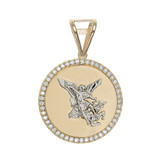 Saint Michael Round Medal Pendant CZ 24mm Yellow and White Gold 14k [P019-116]