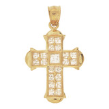 Fancy Cross CZ Pendant Yellow Gold 14k [P021-014]