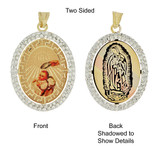 Reversible Baptism Virgin Charm CZ 20mm Yellow Gold 14k [P021-038]