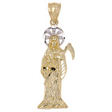 Death Grim Reaper Santa Muerte Pendant 17mm Yellow Gold 14k [P022-008]