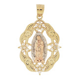 Virgin Mary Guadalupe Pendant CZ 21mm Tricolor Gold 14k [P023-003]