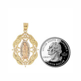 Virgin Mary Guadalupe Pendant CZ 21mm Tricolor Gold 14k [P023-003]