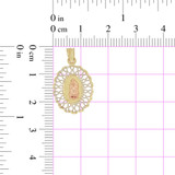 Virgin Guadalupe Pendant Oval Filigree 14mm Tricolor Gold 14k [P024-015]