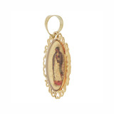 Color Image Over Gold Guadalupe Pendant Oval Charm 13mm Yellow Gold 14k [P024-031]