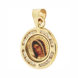 Small Image Over Gold Guadalupe Pendant Round CZ 11mm Yellow Gold 14k [P024-035]